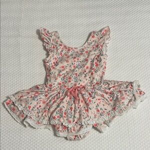 Cheeky Plum Pink and Coral Floral Ruffle Leotard